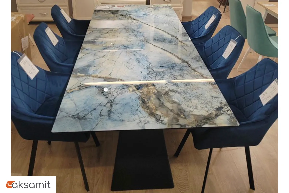 Стол обеденный Оникс 1800(2300) (Стекло с фотопечатью Магеллан / МДФ Черная шагрень / рама черная / металл черный)