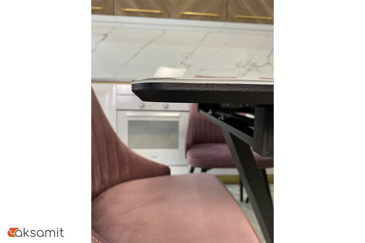 Стол обеденный Луи 1200(1600) (Стекло Оптивайт с фотопечатью Обсидан / МДФ черная шагрень / Металл черный)