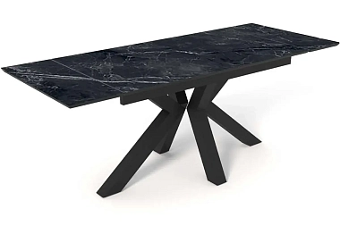 Стол обеденный Кентукки 1400(2000) (Керамика Черный мрамор / МДФ Черный кварц / рама черная / металл черный)