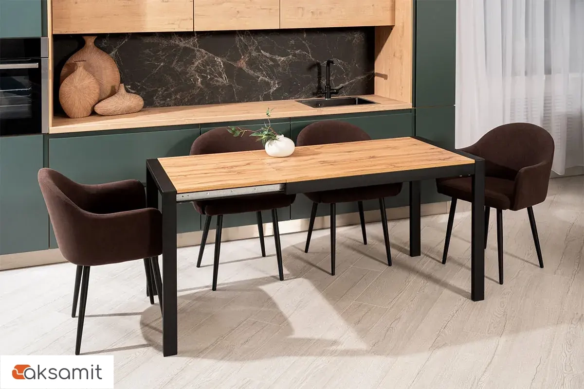 Стол обеденный Этно (Дуб вотан / Рама черная / Металл черный)