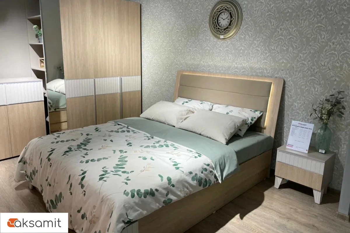 Кровать с подсветкой Беатрис с ПМ 140х200 (Палермо/Софт латте)