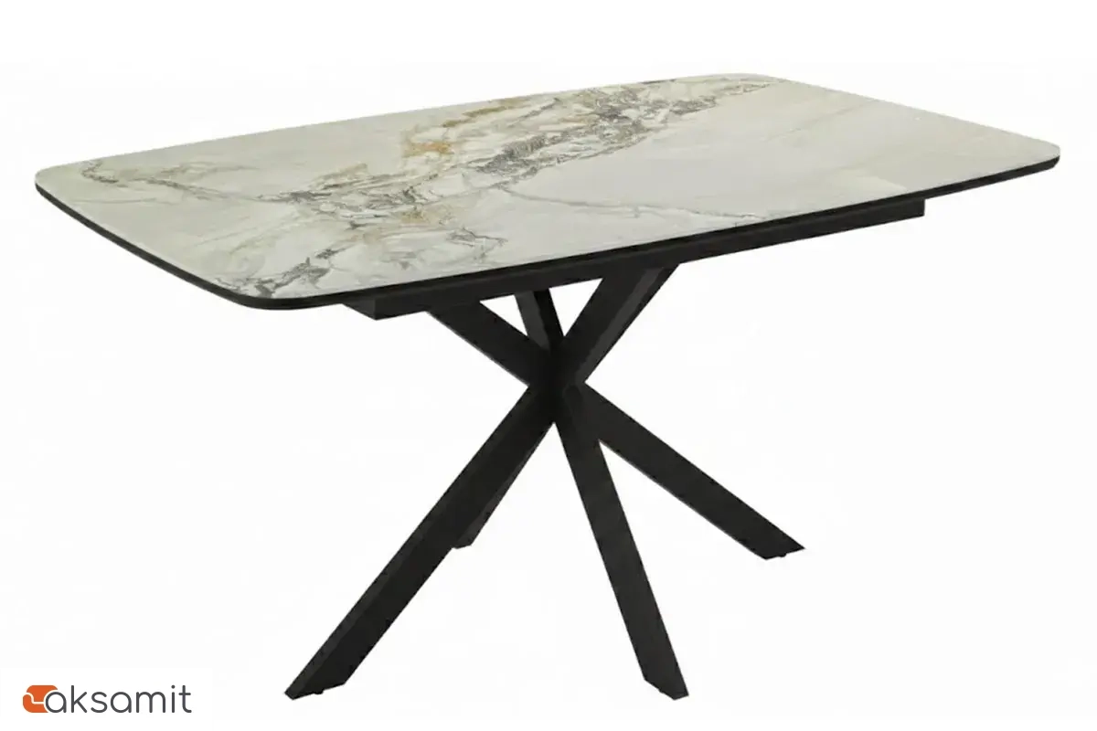 Стол обеденный Аризона 1300х800 (Керамика YB 8020111BG Gold Jade / МДФ в пленке Черный кварц /Металл черный)