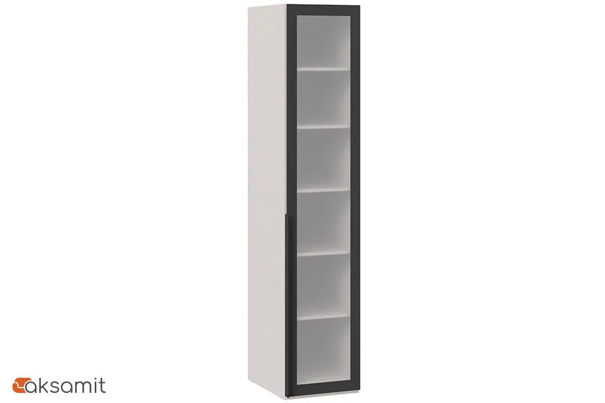 Шкаф для белья Порто СМ-393.07.008 (580) с 1 дверью со стеклом (Кашемир матовый / Графит / Стекло сатин черное)