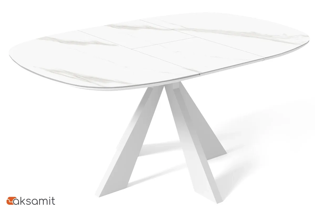 Стол обеденный Эльтон 1100(вставка 400) (ст. №10/Керамика Белый мрамор FNZ 9806035/МДФ Белая шагрень/Металл Белый)