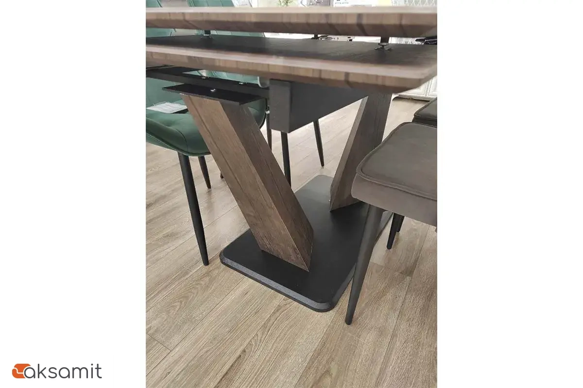 Стол обеденный Вирджиния 1400(2000) (Стекло с фотопечатью Каталония / МДФ Лесной орех / рама черная / МДФ Лесной орех / МДФ Черный кварц)