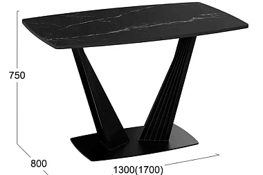 Стол раздвижной Тип 1 Фабио (Черный муар/Стекло матовое черный мрамор)