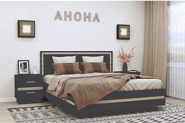 Кровать Анона 1 со стационарным основанием 180х200 (Темно-серый/Дуб Сонома)
