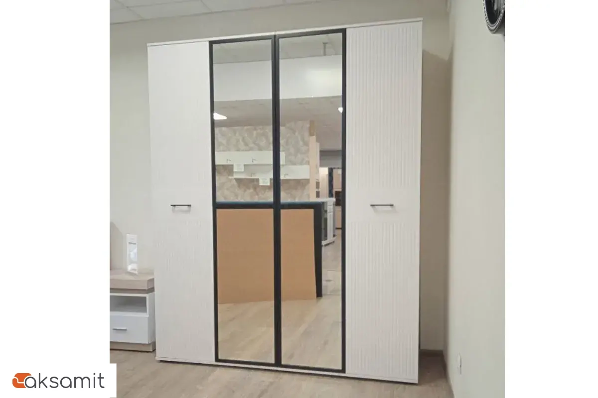 Шкаф Шарлиз 4-х дв. с зеркалом (Белое сияние/Белый снег)