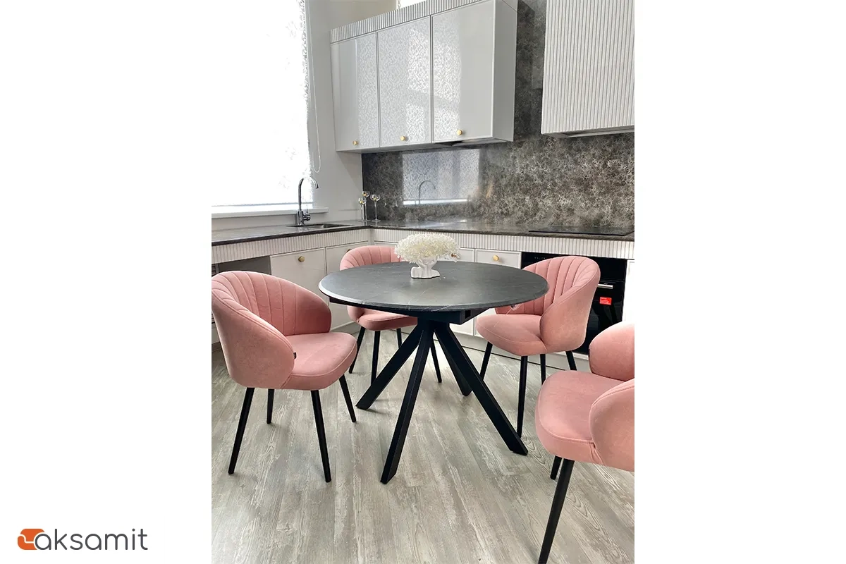 Стол обеденный Москва d 1000 (МДФ в плёнке Мрамор Черный SSK460 / Рама черное / Металл черный)