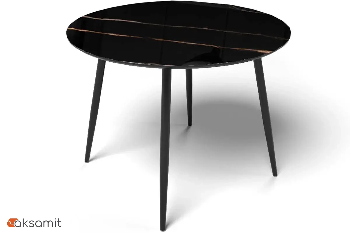 Стол обеденный Милтон 1000 (Стекло с фотопечатью Обсидиан / МДФ Черная шагрень / металл черный)