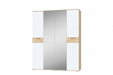 Шкаф 4х-дверный с зеркалом Берген (Дуб Бунратти/Белая Шагрень)