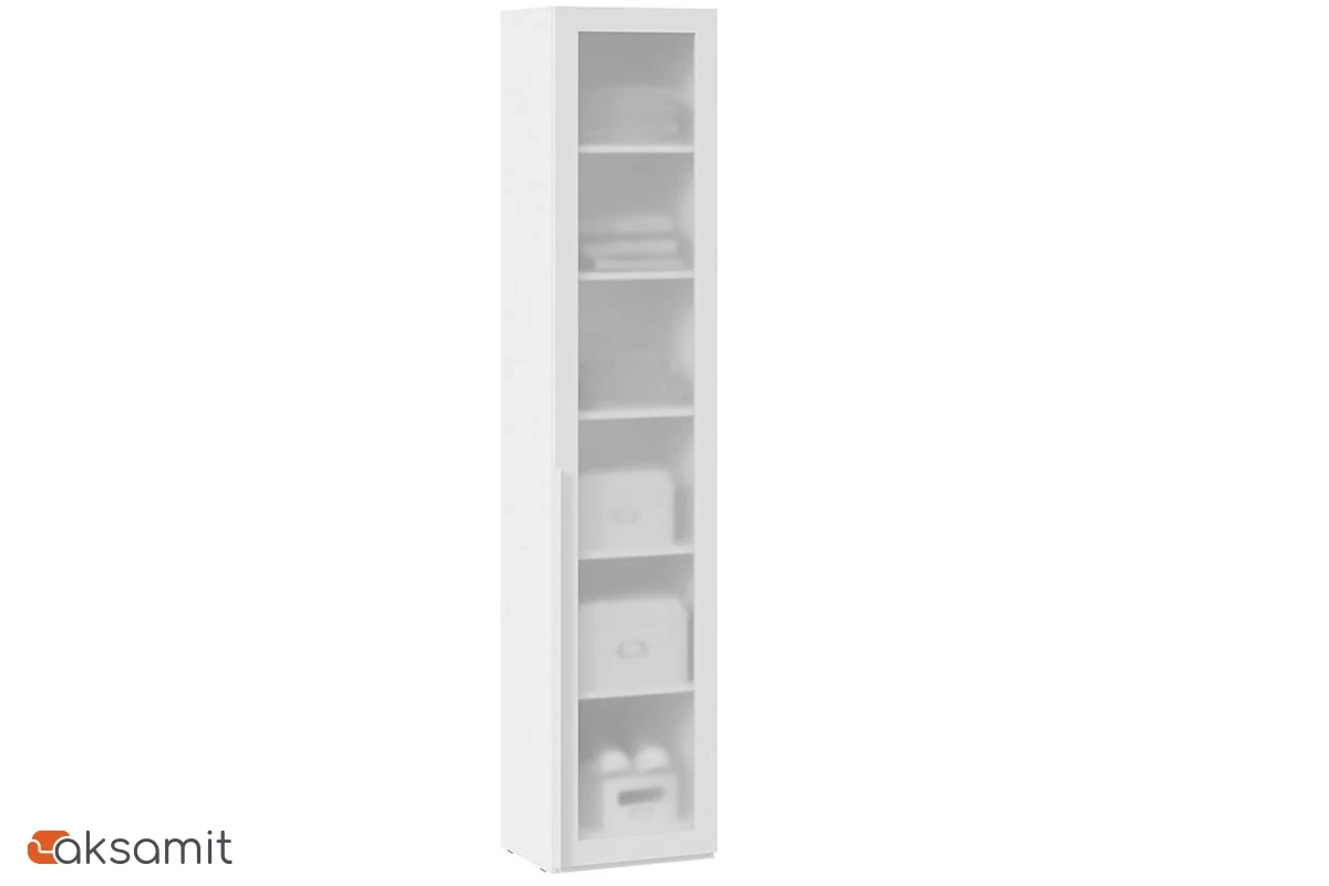 Шкаф для белья (366) с 1 дверью со стеклом Порто СМ-393.07.213 (Белый Жемчуг/Стекло сатин белое)