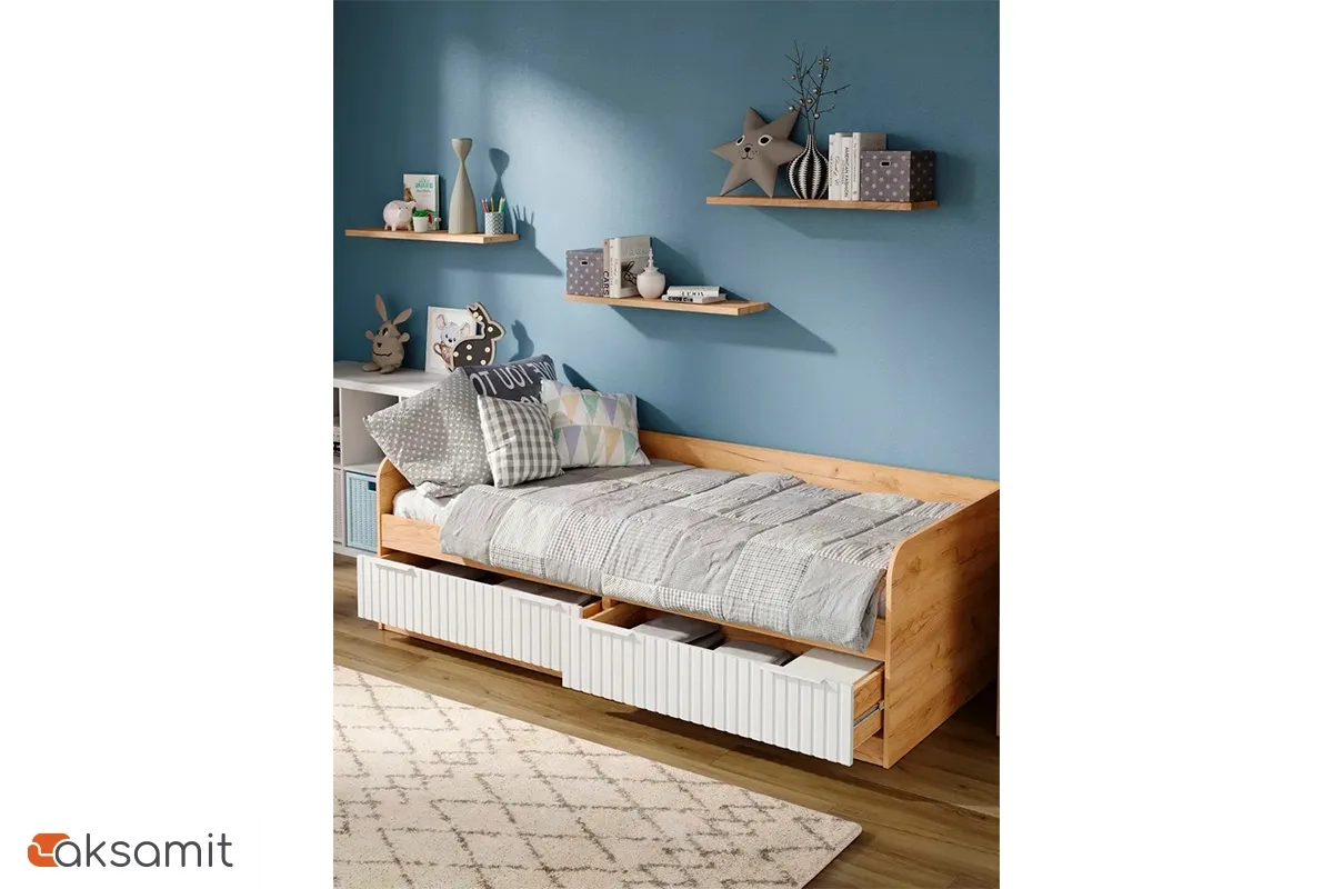 Кровать комбинированная Хилтон 90х200 Тип 1 (Дуб Крафт Золотой/Белый матовый)