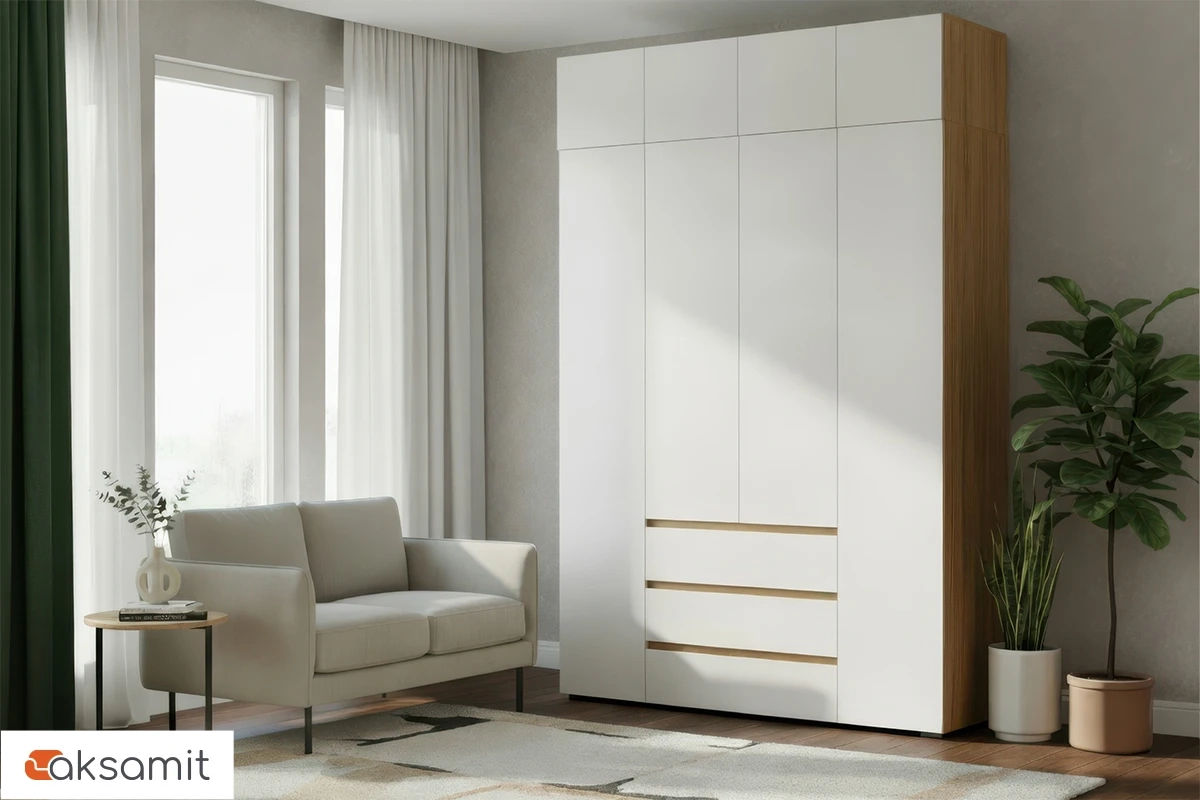 Шкаф с антресолью 4-створчатый Веста (Дуб золотистый / Белый)