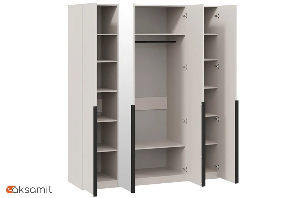 Шкаф для одежды Порто СМ-393.07.108 (580) с 2 глухими и 2 зеркальными дверями (Кашемир матовый / Кашемир сатин)