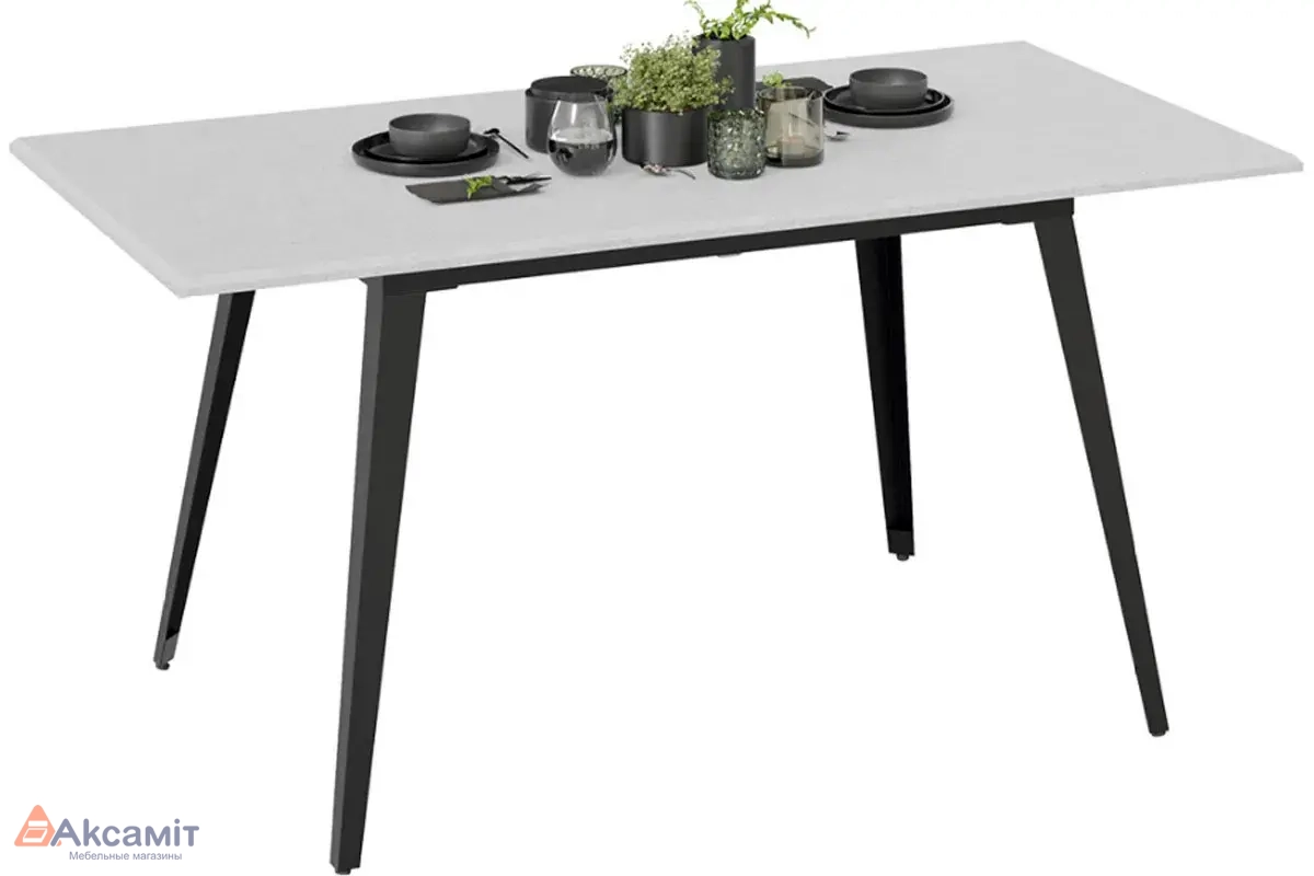 Стол обеденный Равенна Тип 1 (Черный муар/Белый бетон)