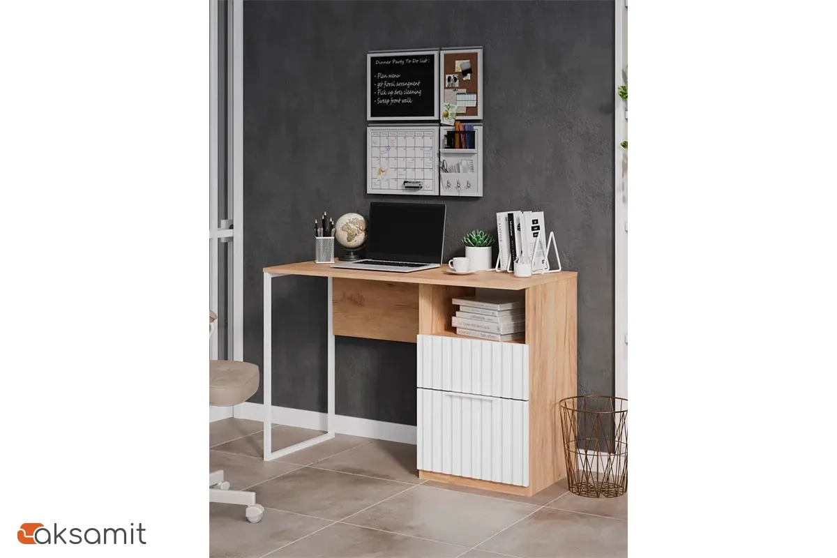 Стол письменный Хилтон Тип 1 (Дуб Крафт Золотой/Белый матовый)