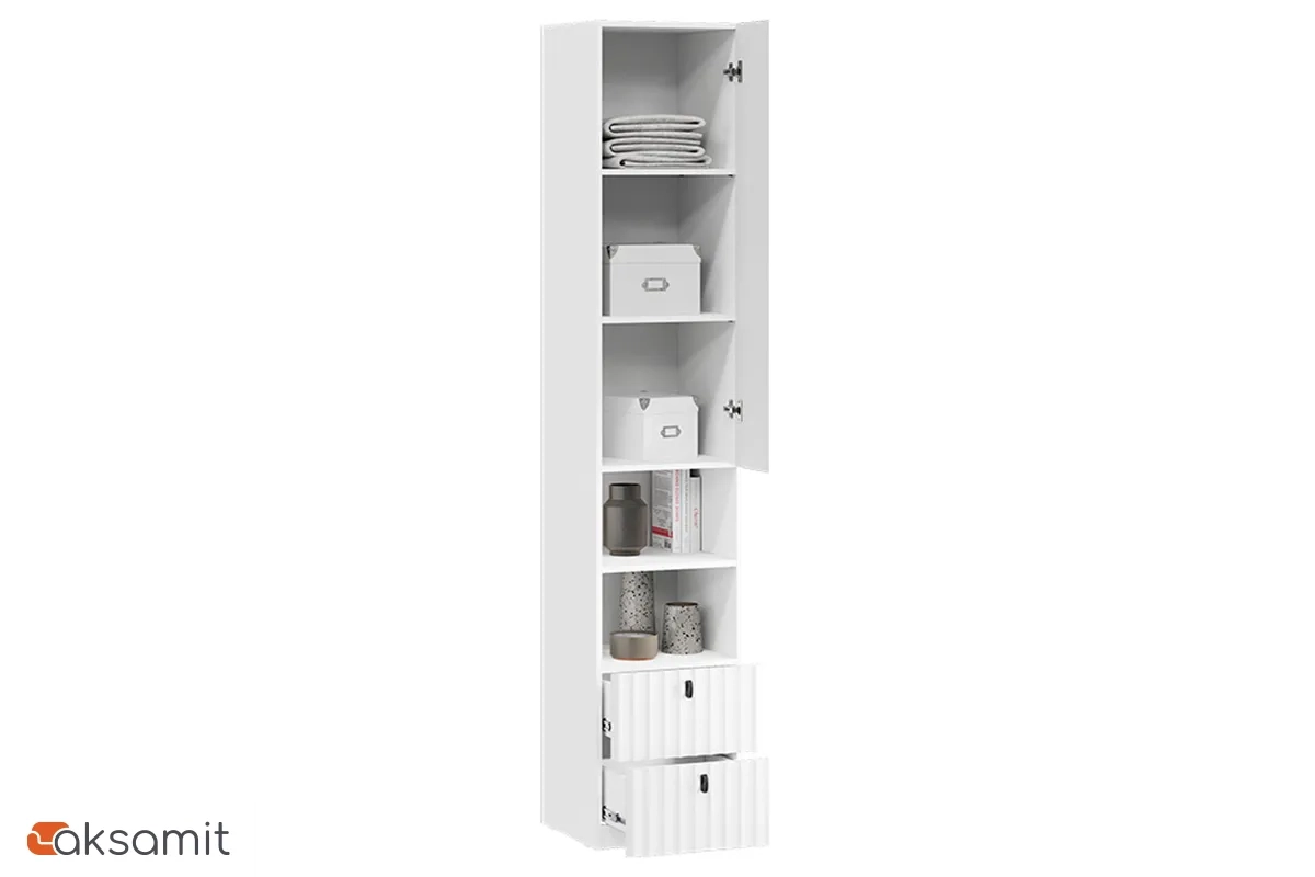 Шкаф комбинированный Тиффани Исп.2 с 1 дверью / 2 ящика (Белый снег / Белый софт)