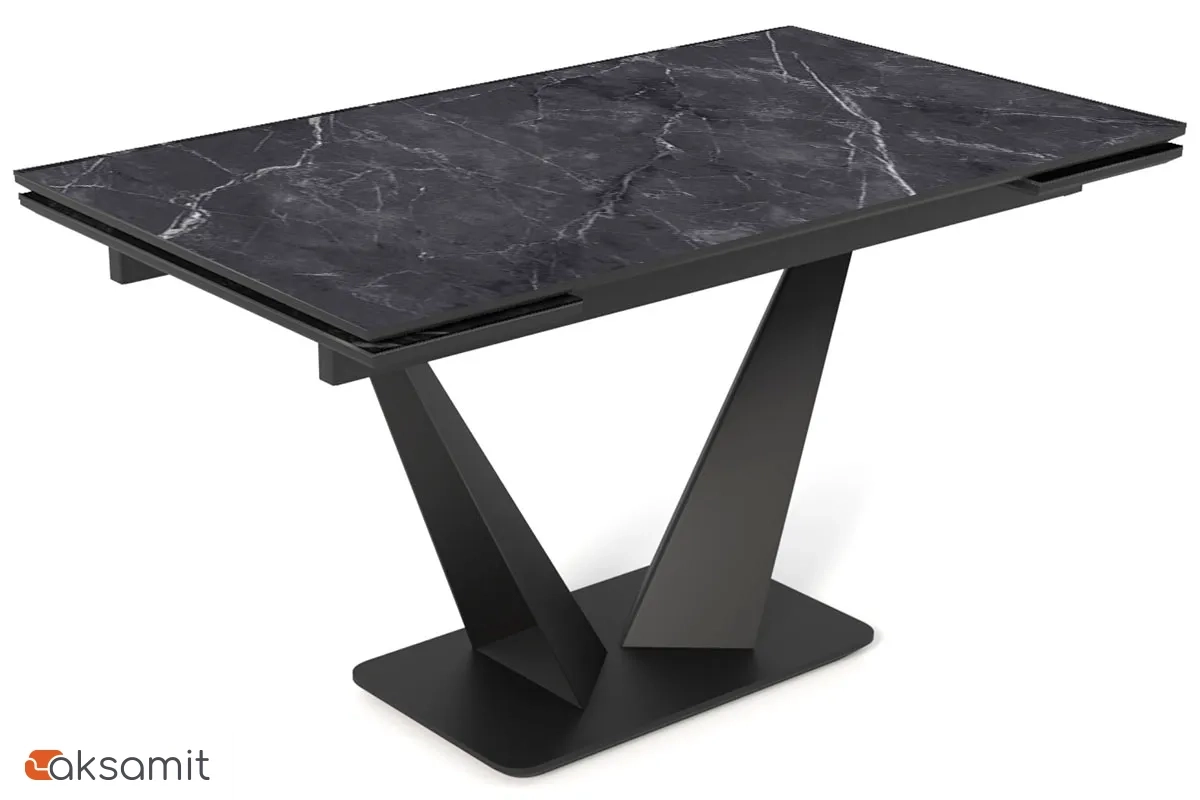 Стол обеденный Ниагара 1400(2000) (ст. №2 / Керамика FNZ9206053 Shakespeare black / МДФ Черный кварц / Металл Черный)