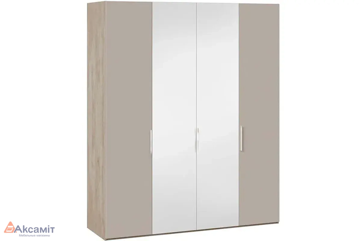 Шкаф комбинированный с 2 глухими и 2 зеркальными дверями Эмбер СМ-348.07.013 (Баттл Рок/Серый глянец)