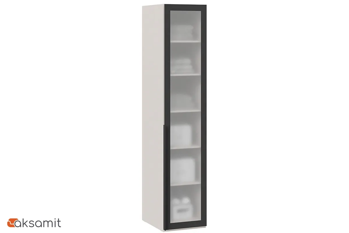 Шкаф для белья Порто СМ-393.07.008 (580) с 1 дверью со стеклом (Кашемир матовый / Графит / Стекло сатин черное)