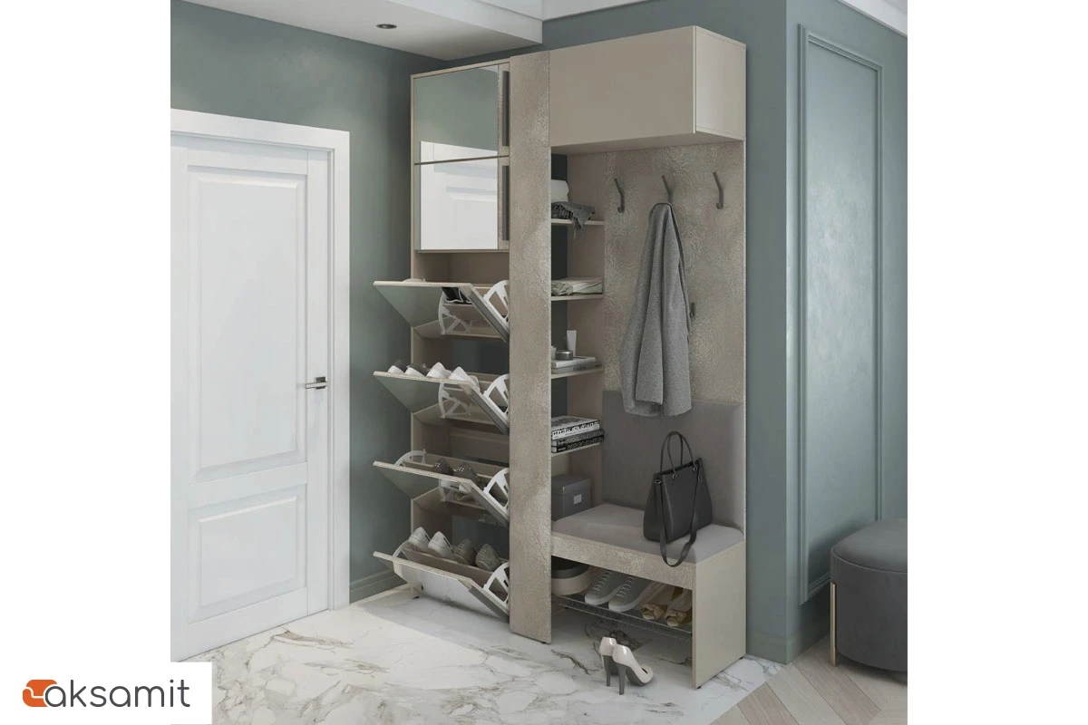 Вешалка комбинированная Сольера мод.1 (ЛДСП Мунлайт/ЛДСП Велюр/Ткань Light Grey)