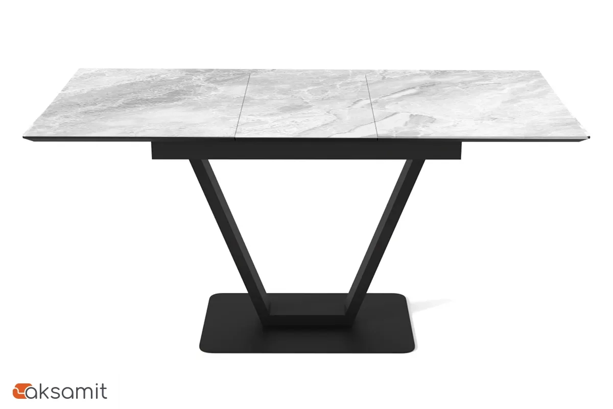 Стол обеденный Луи 1200(1600) (Стекло Оптивайт с фотопечатью Обсидан / МДФ черная шагрень / Металл черный)