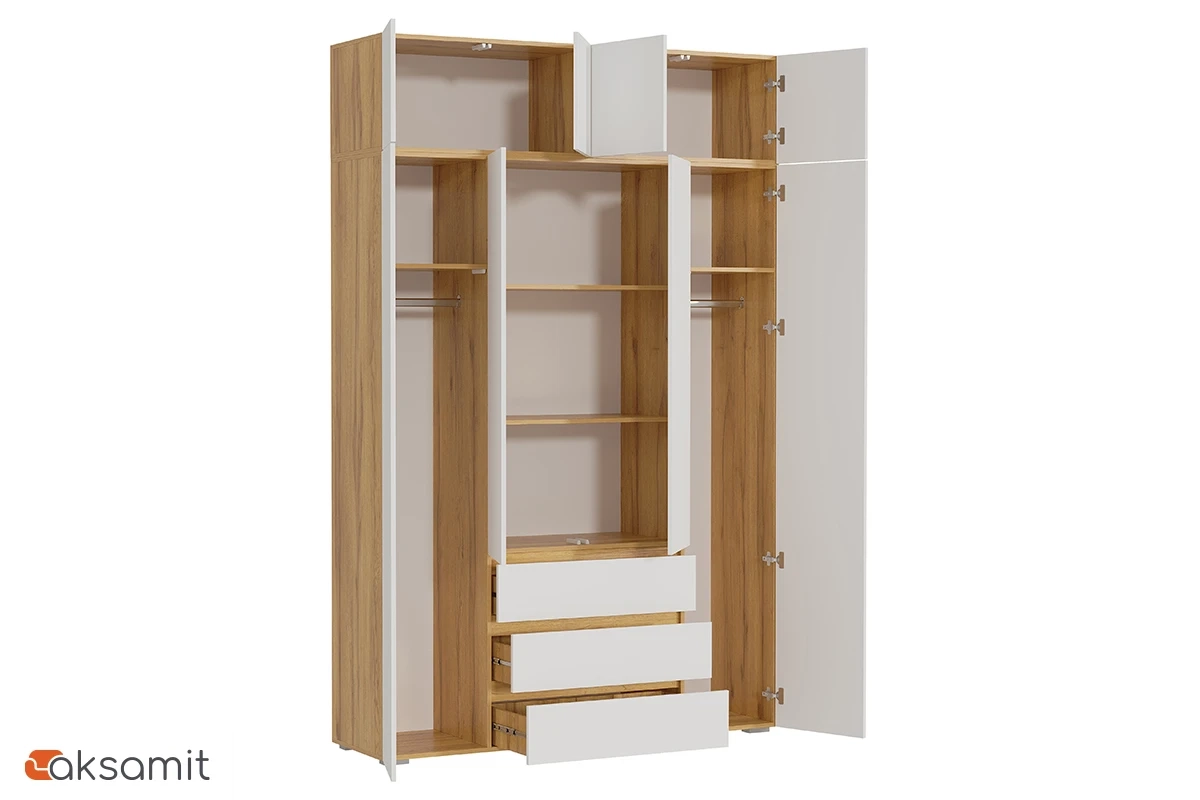 Шкаф с антресолью 4-створчатый Веста (Дуб золотистый / Белый)