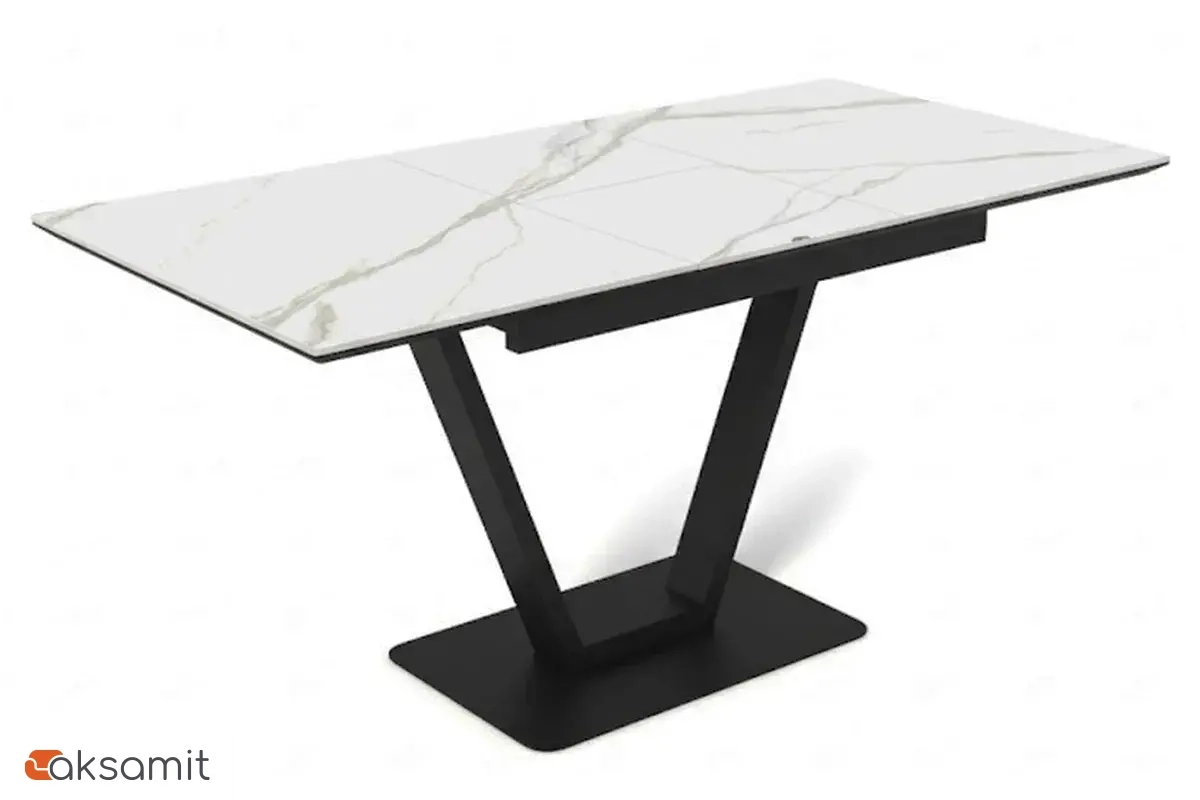 Стол обеденный Луи (Керамика YB9020023B Белый мрамор / МДФ Черный кварц / Металл Черный)