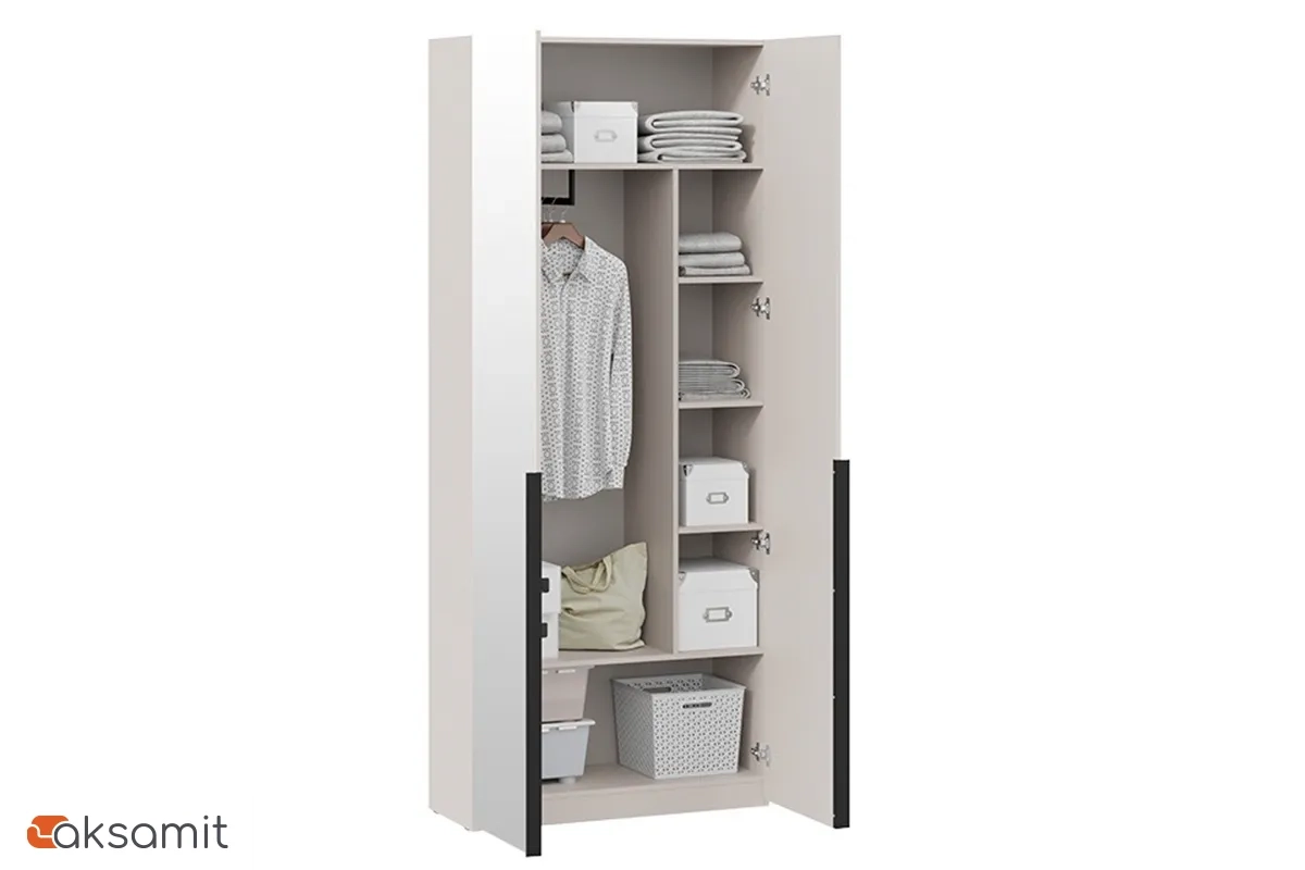 Шкаф для одежды Порто СМ-393.07.225 (366) с 1 глухой и 1 зеркальной дверями (Кашемир матовый / Кашемир сатин)