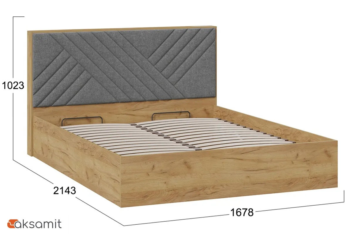 Кровать Хилтон Тип 1 с ПМ и заглушиной 160х200 (Дуб Крафт золотой/Велюр серый)