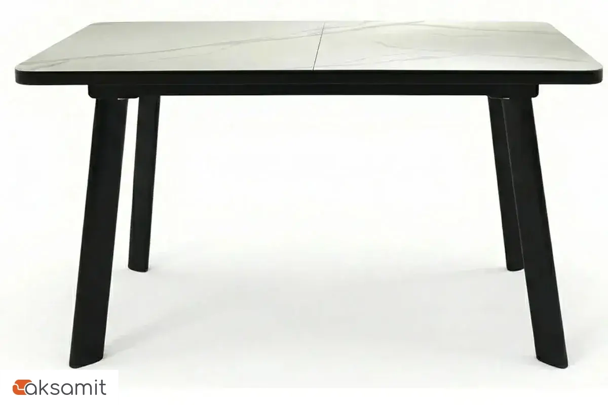 Стол обеденный Норд 1400х800 (Керамика YB9020023B Matte Белый мрамор / ЛДСП с черной кромкой / Металл черный)
