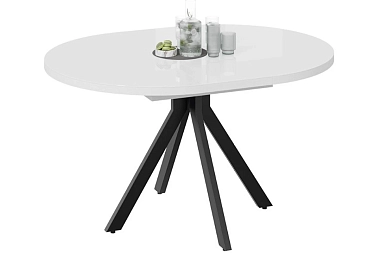 Стол обеденный раздвижной Стокгольм Тип 1 (Черный муар/Стекло глянцевое белое)