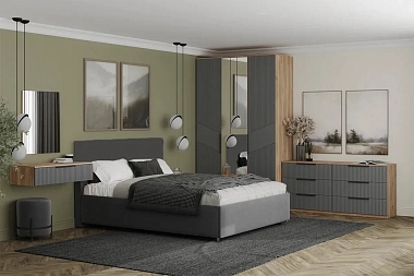 Спальный гарнитур Астория №2 / без кровати (Дуб кастелло медовый / Графит софт) фото