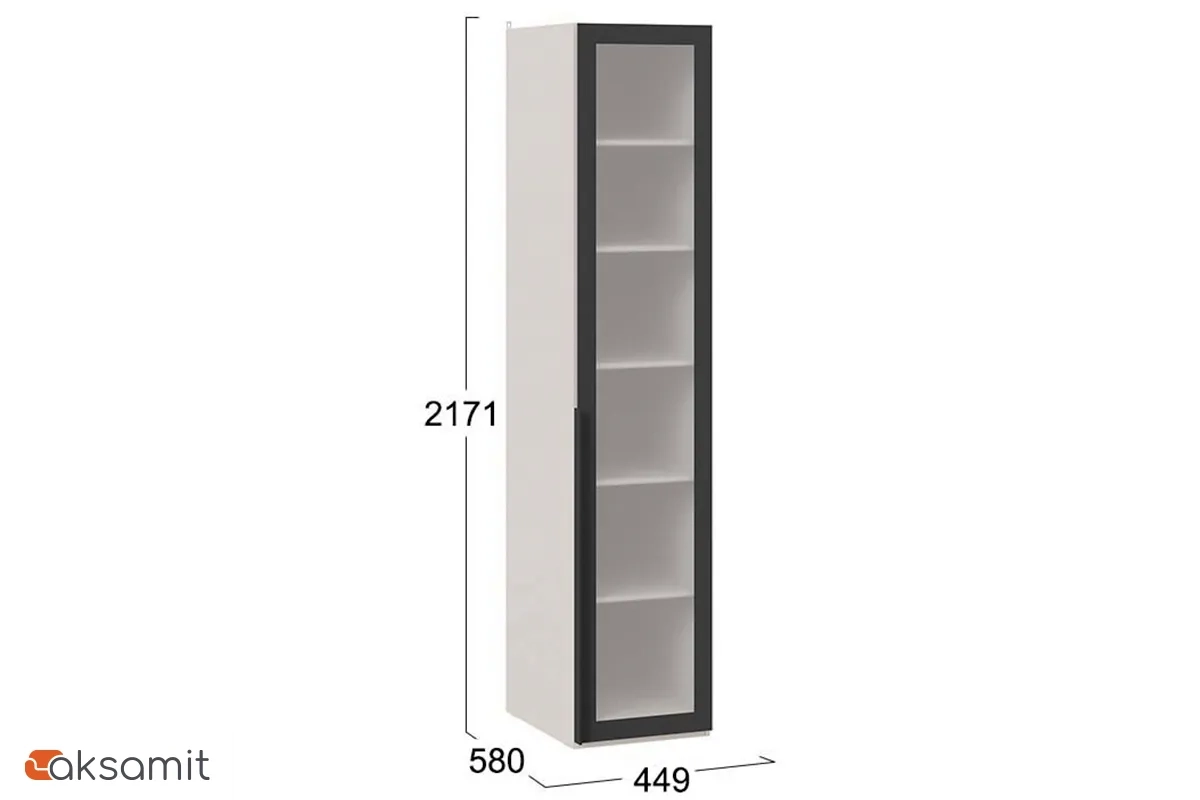 Шкаф для белья Порто СМ-393.07.008 (580) с 1 дверью со стеклом (Кашемир матовый / Графит / Стекло сатин черное)