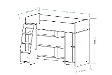 Кровать-чердак со шкафом Тёма-8 (Белый/Капучино)