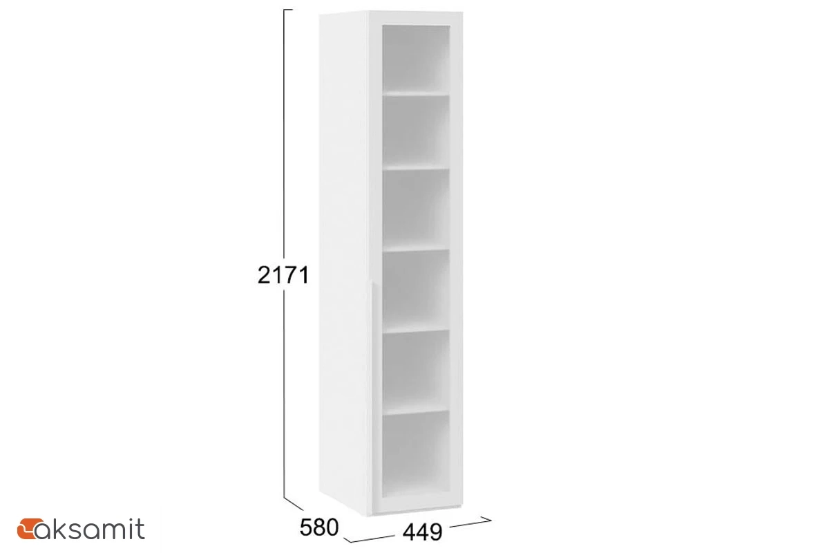 Шкаф для белья Порто СМ-393.07.008 (580) с 1 дверью со стеклом (Белый Жемчуг/Стекло сатин белое)