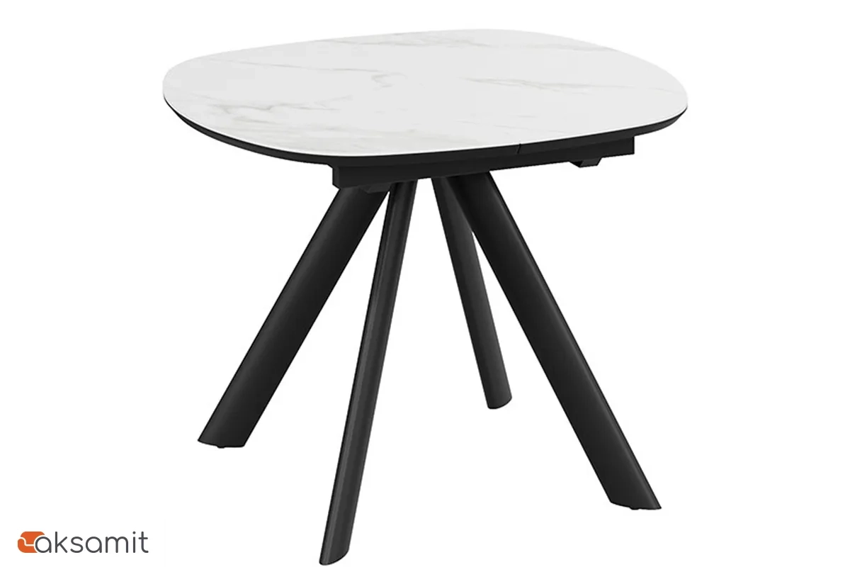 Стол обеденный Найтон Тип 1 раздвижной (Черный муар / Керамика матовая белый мрамор)