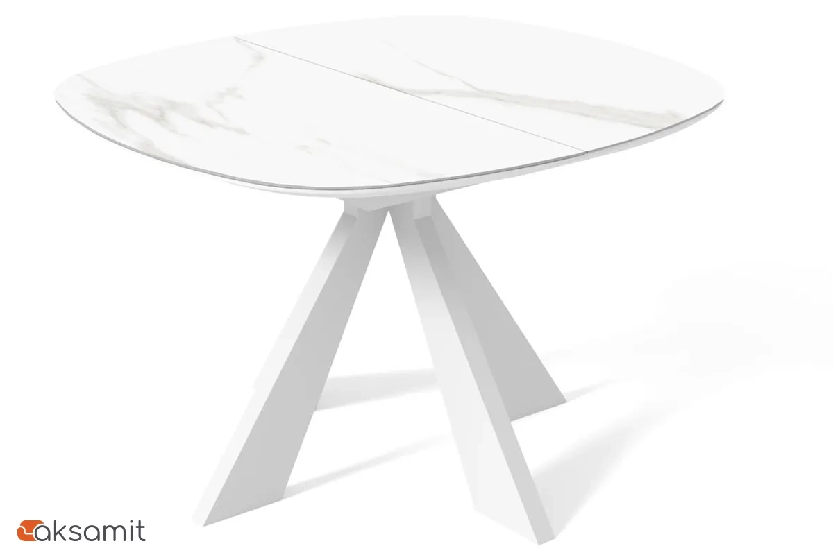 Стол обеденный Эльтон 1100(вставка 400) (ст. №10/Керамика Белый мрамор FNZ 9806035/МДФ Белая шагрень/Металл Белый)