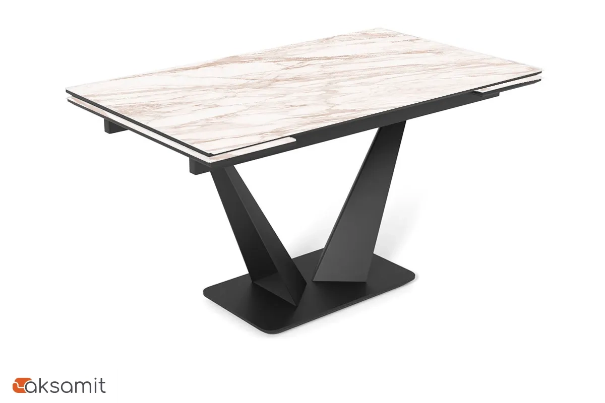 Стол обеденный Ниагара 1400(2000) (Стекло с фотопечатью Леонардо / МДФ Черный кварц / рама черная / металл черный)