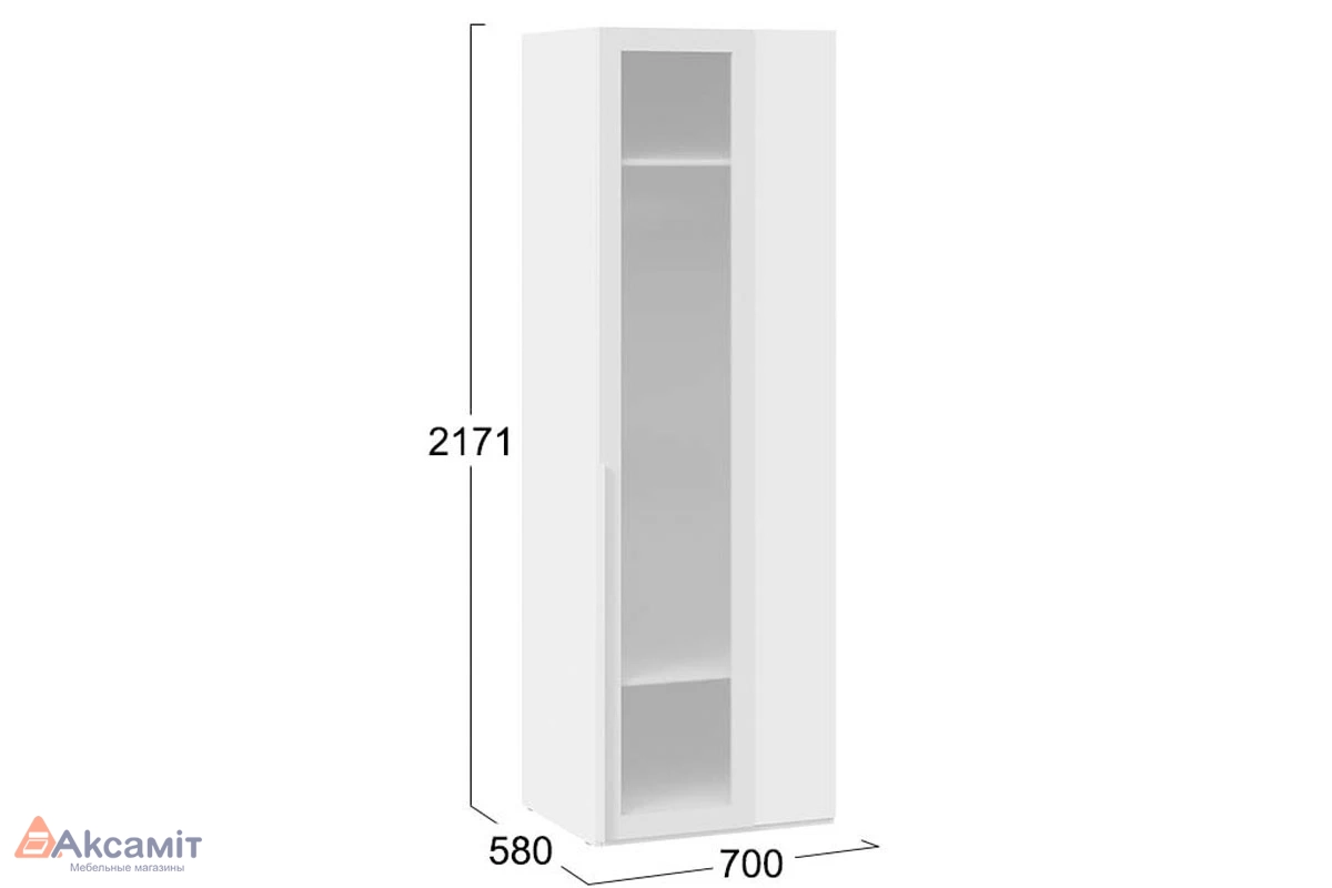 Шкаф угловой Порто СМ-393.07.011 (580) с 1 дверью со стеклом (Белый Жемчуг/Стекло сатин белое)