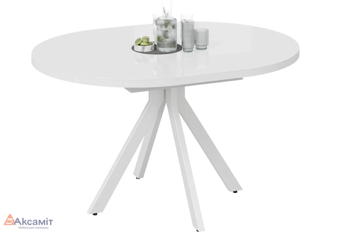 Стол обеденный раздвижной Стокгольм Тип 1 (Белый муар/Стекло глянцевое белое)