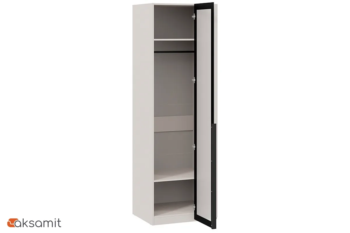 Шкаф угловой Порто СМ-393.07.011 (580) с 1 дверью со стеклом (Кашемир матовый / Графит / Стекло сатин черное)