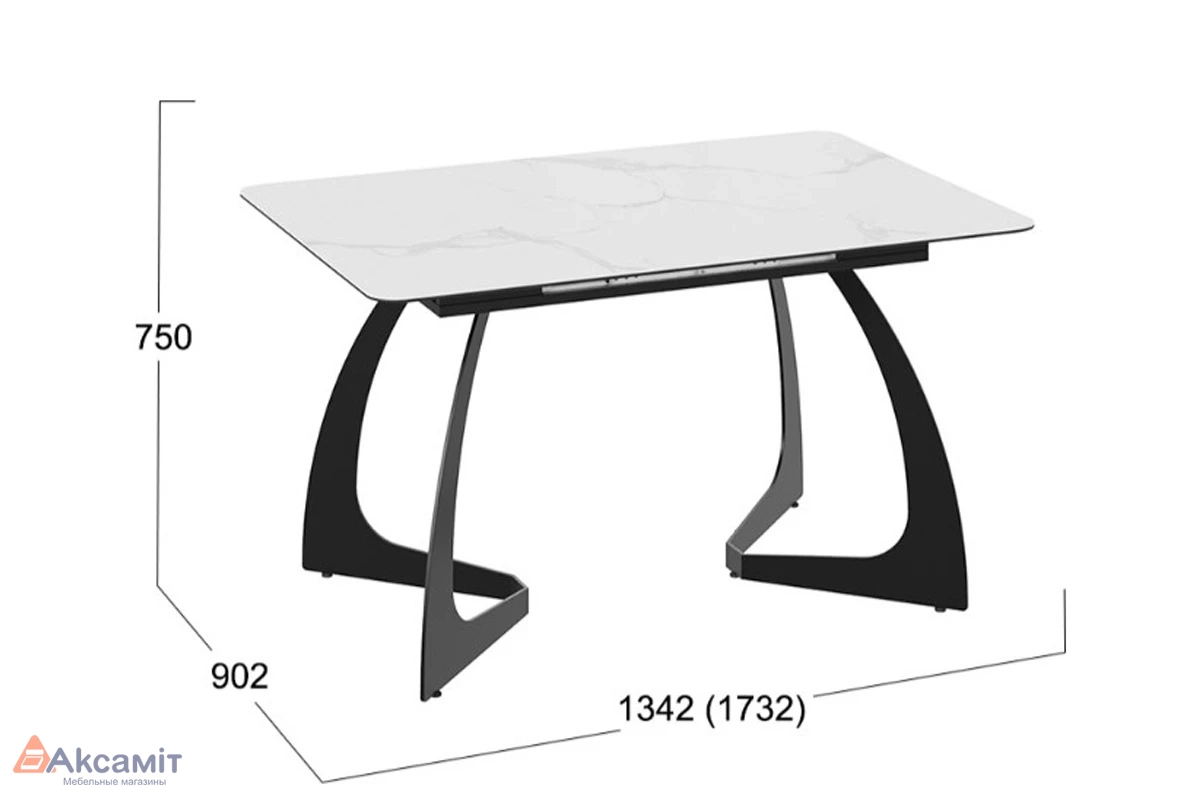 Стол обеденный раздвижной Конкорд Тип 2 (Черный муар/Стекло матовое белый мрамор)