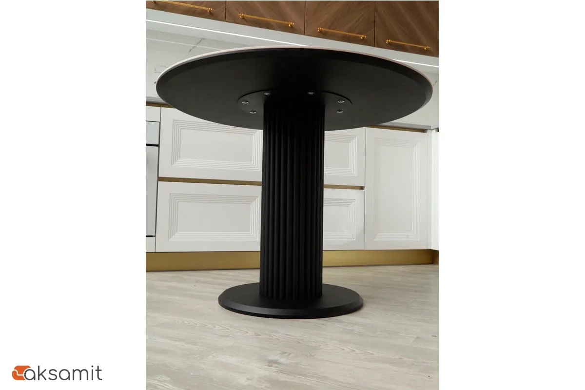 Стол обеденный Византия d 1000 (Стекло с фотопечатью Аурум/Рама черная/Металл черный)