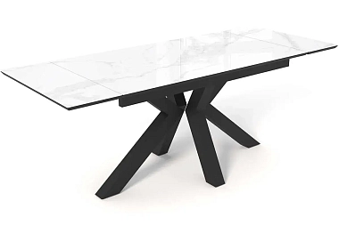 Стол обеденный Кентукки 1400(2000) (Керамика Белый мрамор / МДФ Черный кварц / рама черная / металл черный)