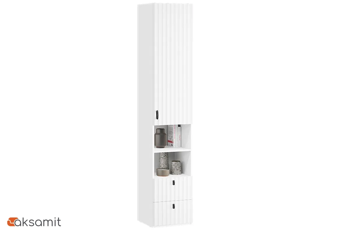 Шкаф комбинированный Тиффани Исп.2 с 1 дверью / 2 ящика (Белый снег / Белый софт)