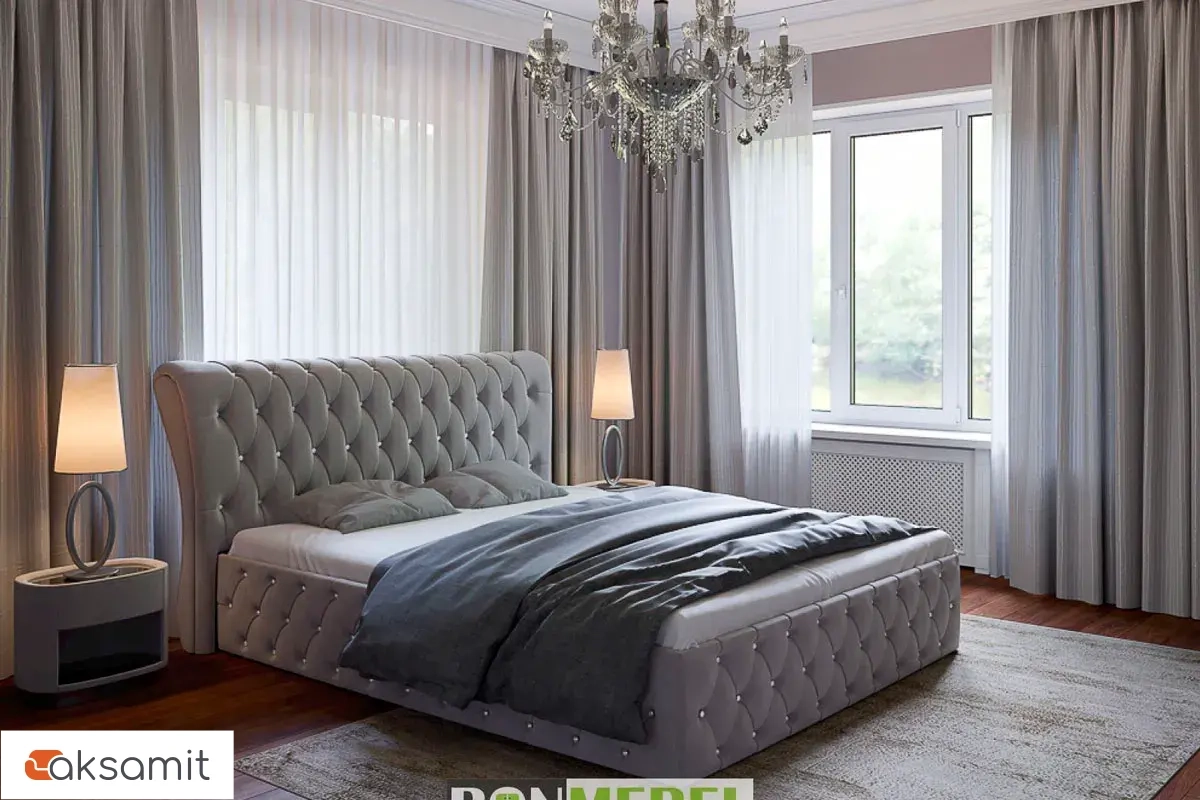 Кровать Камелия 160х200 с ПМ (Пуговицы/Велюр серый) Кровать Камелия 160х200 с ПМ (Пуговицы/Велюр серый)