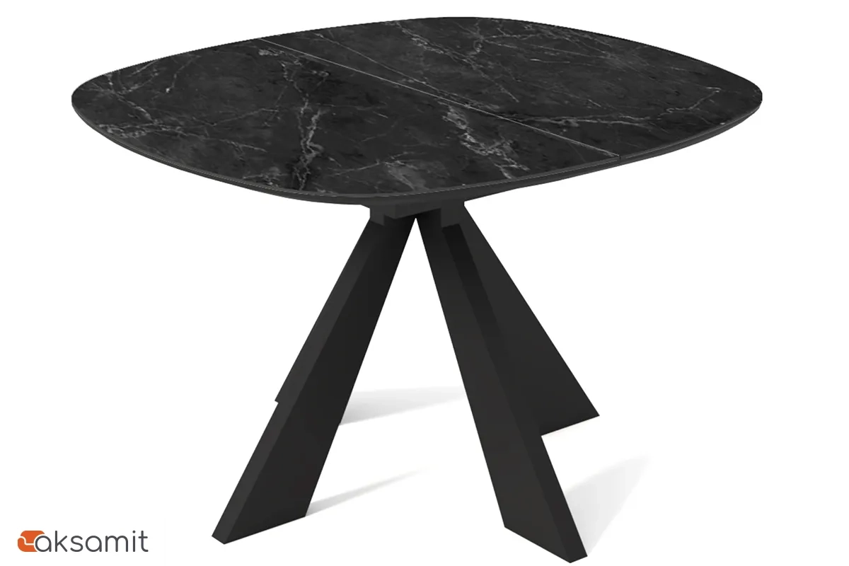 Стол обеденный Эльтон 1100 (вставка 400) (ст. №10 /Керамика Черный мрамор 9806053 / МДФ Черный Кварц / Металл Черный)