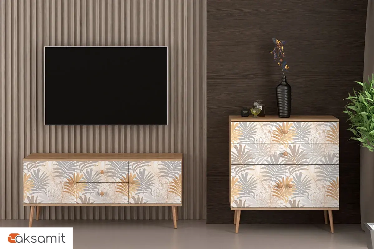 Тумба ТВ 2 Art design Flora (Дуб Крафт Золотой/Белый с Рисунком) Тумба ТВ 2 Art design Flora (Дуб Крафт Золотой/Белый с Рисунком)